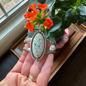 Artisan Violet and Stone Sterling Silver Sand Hill Turquoise Cuff Bracelet
